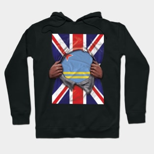 Aruba Flag Great Britain Flag Ripped - Gift for Aruban From Aruba Hoodie